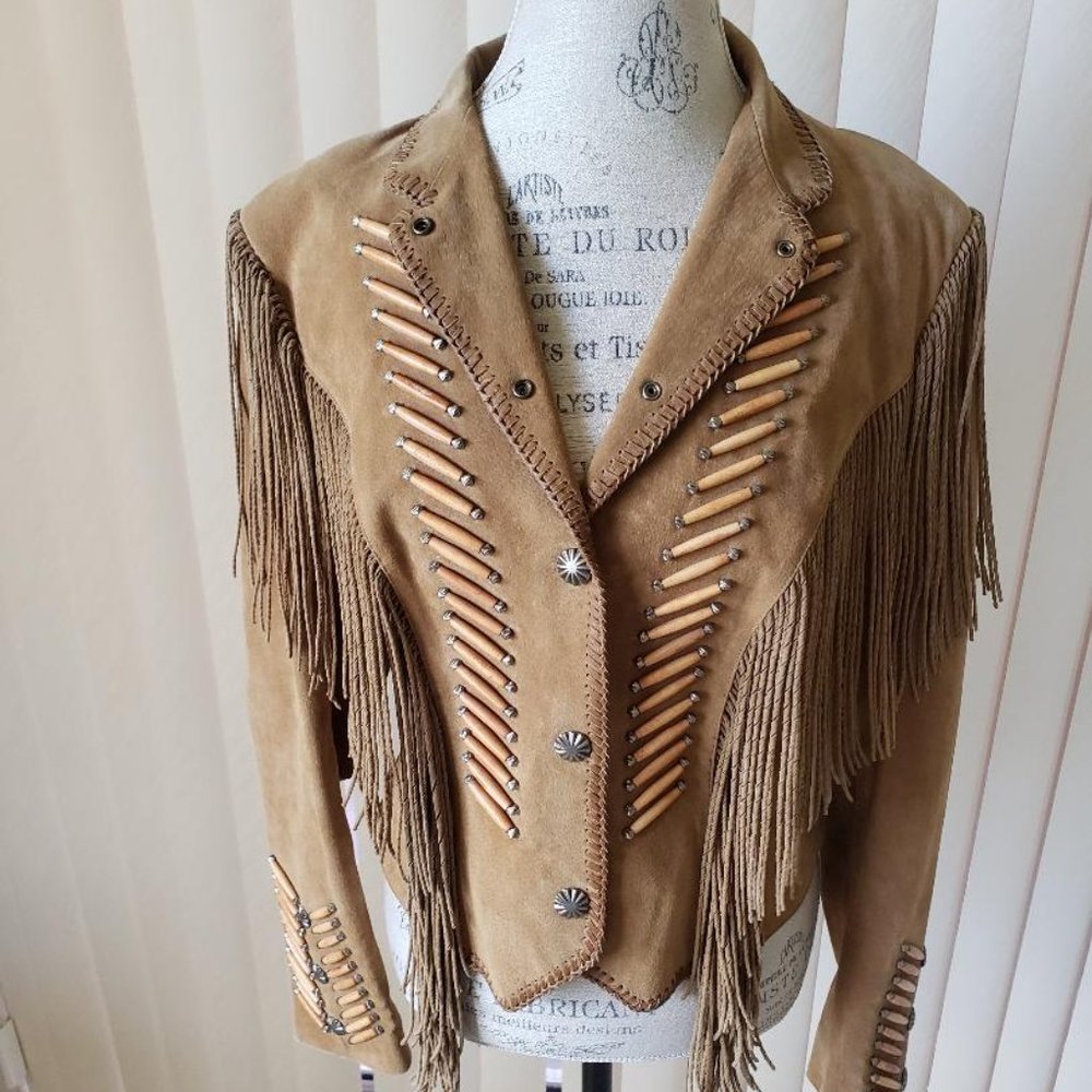 Cripple Creek Jacket Tan Suede Jacket with Fringe, Size Large